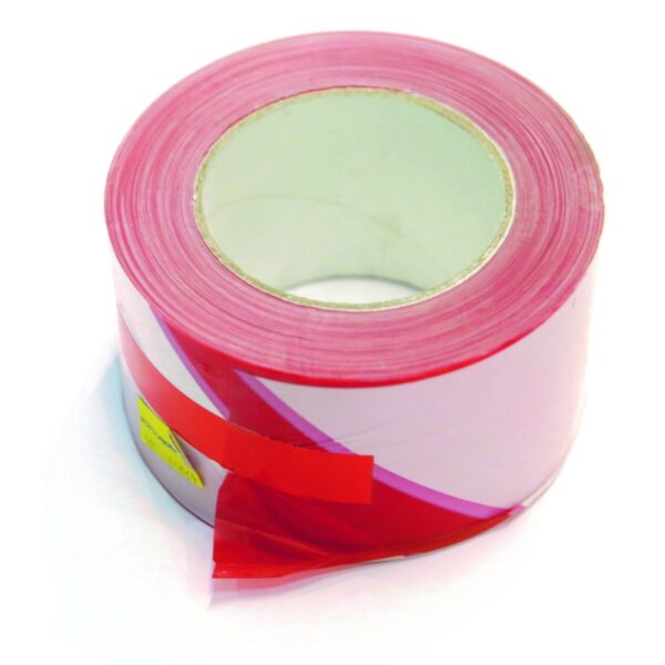 WARNING TAPE PE RED/WHITE 75mm*300mtr