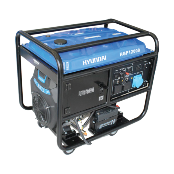 Hyundai Gasoline Generator - 11 kW, Manual/Recoil Start, 3 Outlets (220V/60Hz), with Battery - HGP12000